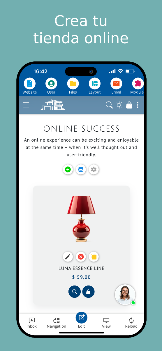 Crear tienda en línea en la aplicación de creación de sitios – Captura de pantalla de smartphone.