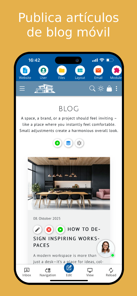 Crear y publicar artículos de blog de forma móvil – Vista de la app.