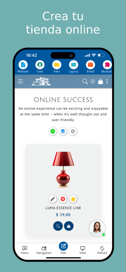 Crear tienda en línea en la aplicación de creación de sitios – Captura de pantalla de smartphone.