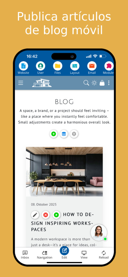 Crear y publicar artículos de blog de forma móvil – Vista de la app.