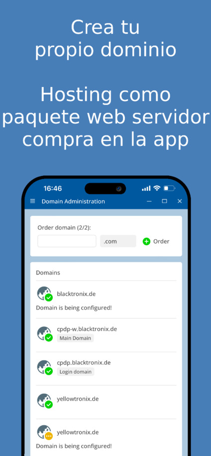 Crear y gestionar tu propio dominio – Captura de pantalla de la app.